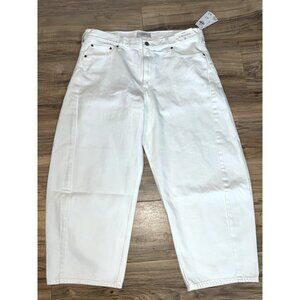 NEW Abercrombie & Fitch White 100% Cotton Mid Rise Barrel Leg Jeans 35" W Short